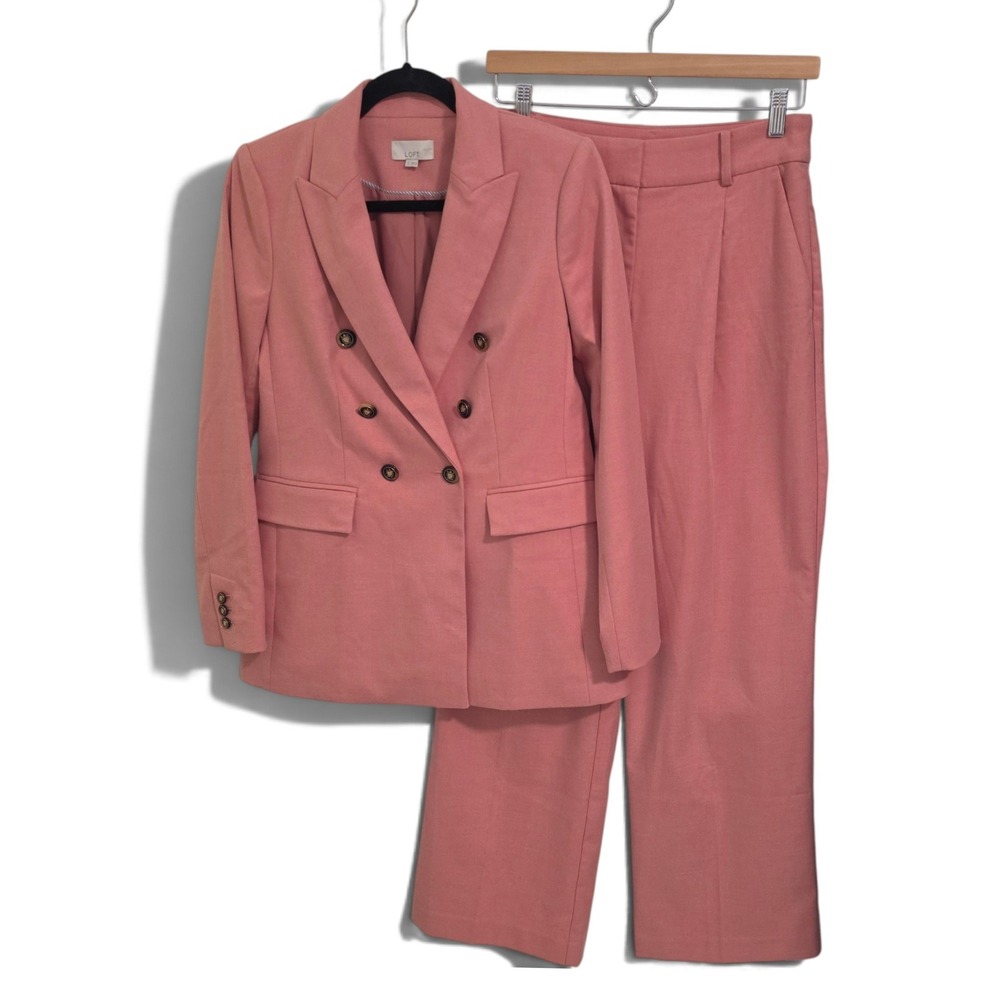 LOFT Double Breasted Peyton Wide Leg Pant Suit Set Size 0 Pink Office Old Money